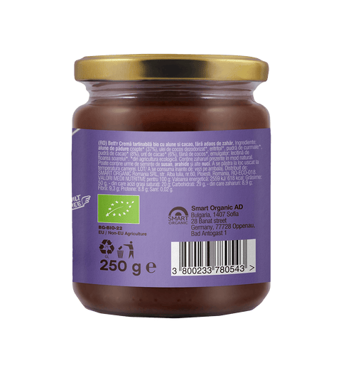 BIO Krem kakaowy z orzechami laskowymi, bez dodatku cukru