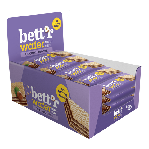 BIO Wafelek z kremem kakaowym z orzechów laskowych, bez dodatku cukru