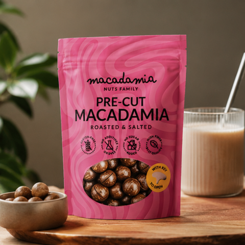 Nacięte prażone solone orzechy makadamia